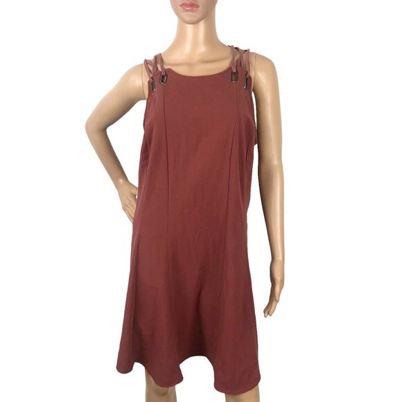 Free People Brick Red Tunic Mini Dress A-Line Sleeveless Tank Dress Size L - Picture 3 of 8